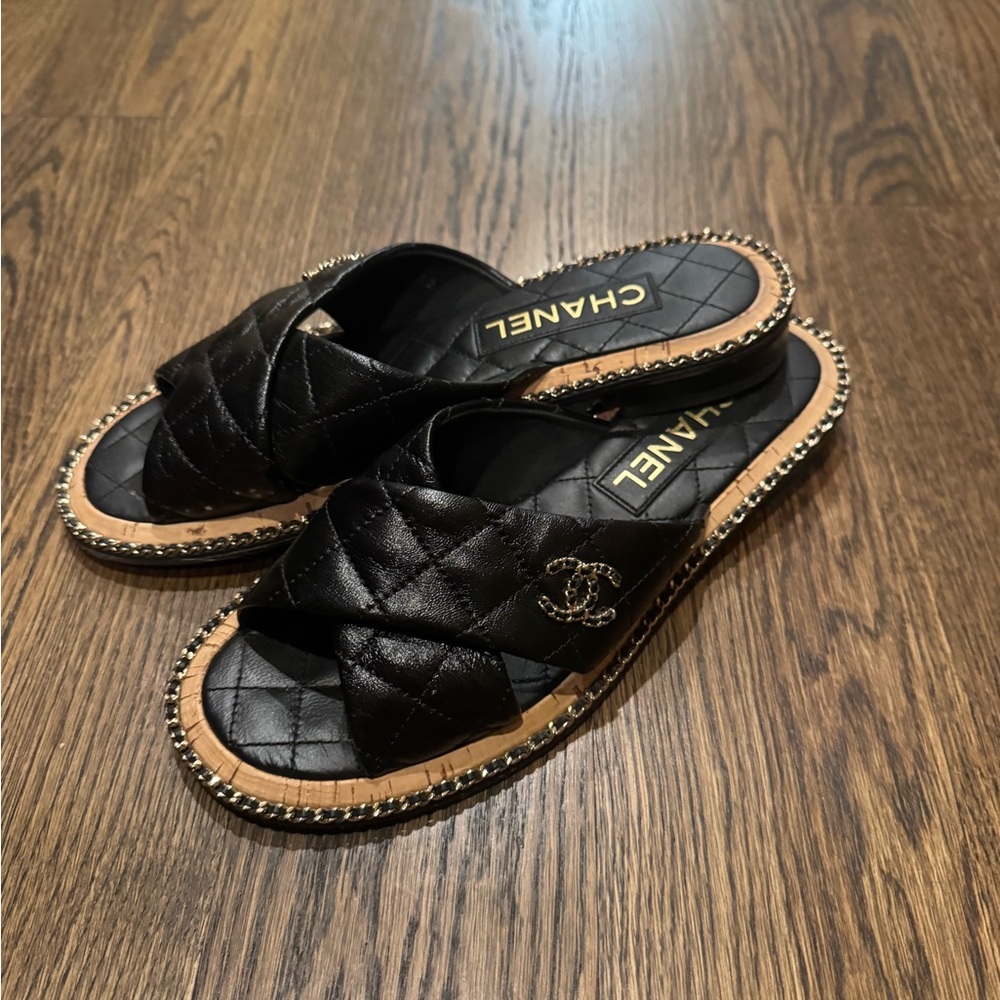 2024 interlock Chanel sandals in black. Size 38. Worn three times.